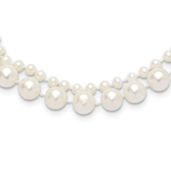 Kazi Luxury 14k Yellow Gold 3-4mm & 7-8mm White FWC Pearl 18in 2-Str& Necklace